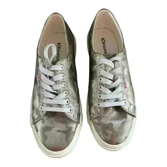 Superga Silver Metallic Camo Lace Up Sneakers  Women’s 8.5 Men’s 7 - Picture 2 of 9